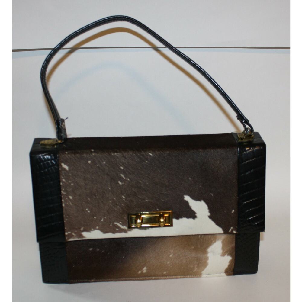 VINTAGE Handbag Calf Pony Hair Leather Brown Black OOAK Custom Made